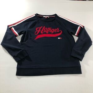 Tommy Hilfiger Denim Women’s Navy Cursive Script Crewneck Sweatshirt Size Medium